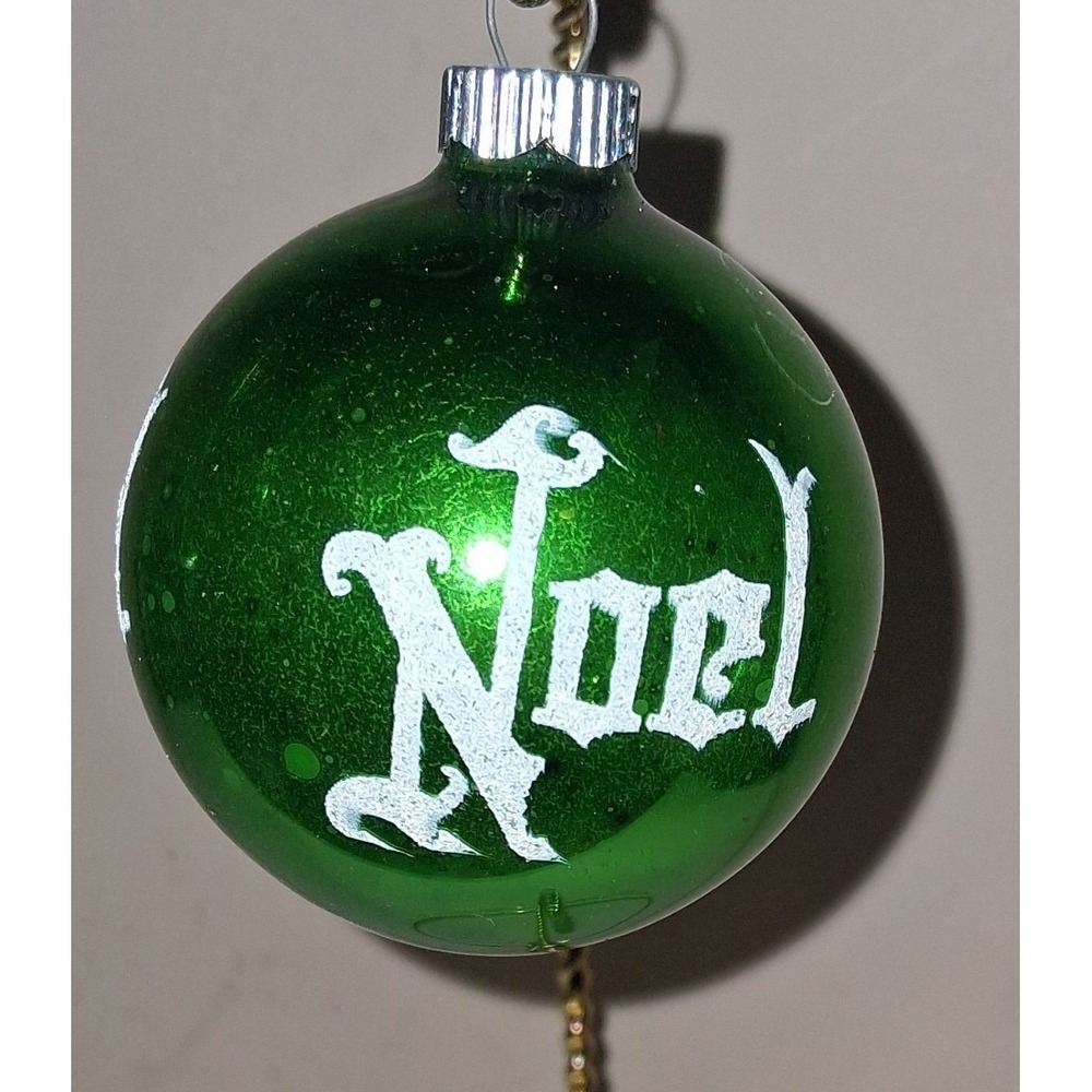Vintage Shiny Brite Green Glass Noel Christmas Ornament 2.5"